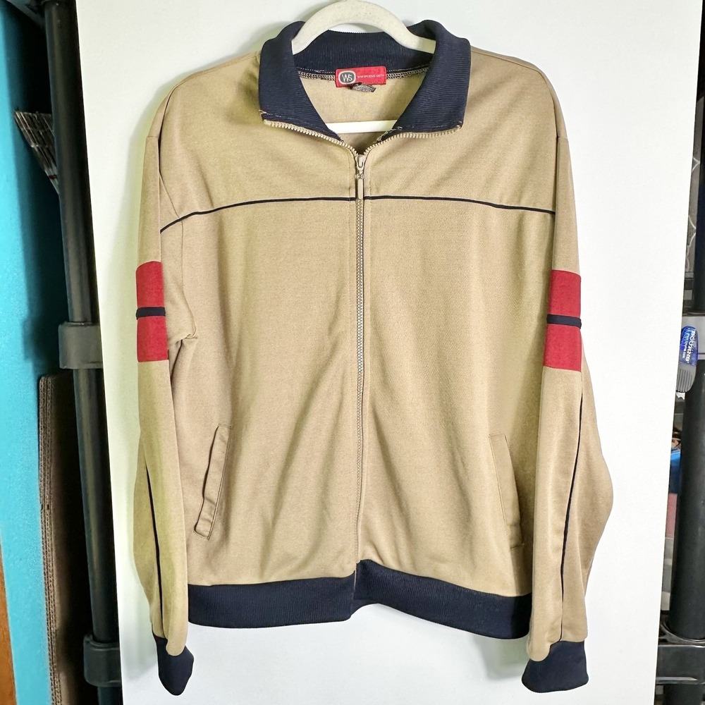 Vintage Whispering Smith Track‎ Jacket Mens Size M Tan Red Navy Full Zip Y2K